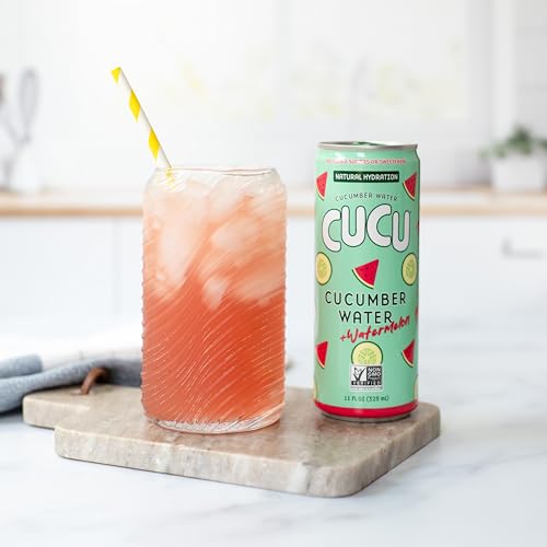 Image of CUCU Pressed Cucumber + Watermelon Water - Real Juice from Fresh Cucumbers and Watermelons with Vitamin C, Electrolytes & Antioxidants - No Sugar Added, Non-GMO - 11 fl oz Cans, 12 Pack