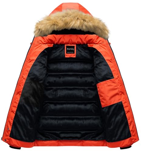Image of Pursky Men's Puffer Jacket Waterproof Winter Bubble Coats Ski Parka Fur Hooded