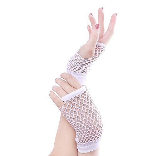 Lace Up Gloves Stretchable Fingerless Neon Fishnet Gloves (10 Pairs) for Parties, Costumes - Assorted Colors (Color : Light blue) (White)