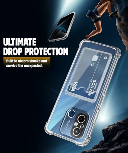 Image of WOW IMAGINE Transparent Back Cover Case for Xiaomi Redmi 12C | Poco C55 | Flexible Built-in Slim Card Pockets Wallet | 360 Camera Protection TPU | Soft Silicone Mobile Cover - Transparent
