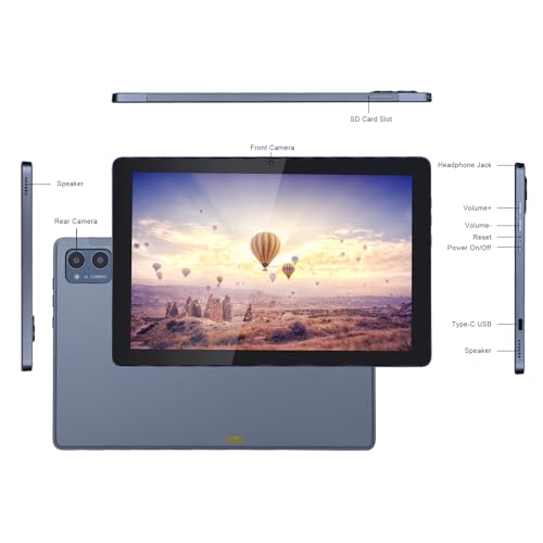 Image of 10 inch Tablet, Android 12 Tablet with Octa-Core CPU, 64GB Storage Expandable up to 1TB, 1280x800 IPS HD Display, 13MP Dual Cameras, 6000mAh Battery, WiFi /Bluetooth 5.0, Android App Store Access-Gray