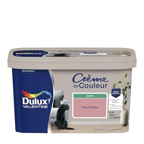 Dulux Valentine Crème de Couleur - Peinture multi-supports intérieure - Satin Vieux Rose 2,5 L