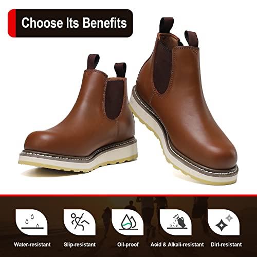 Handpoint Men's Chelsea Double Gore Pull-On Soft Toe Work Boot-Brown 84985D-7.5 #TOP2