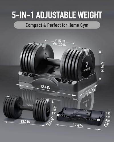 Image of BYZOOM FITNESS Pure Series Adjustable Dumbbell - 12.5 /25 /27.5 /50 /55 /75lb - ONE UNIT OR PAIR(check QTY before purchase) - 5-in-1 / 10-in-1 / 15-in-1 / 21-in-1 Flexible Hand Weights for Home Apartment Garage Gym, Strength Training & Fitness Workouts, White OR Black