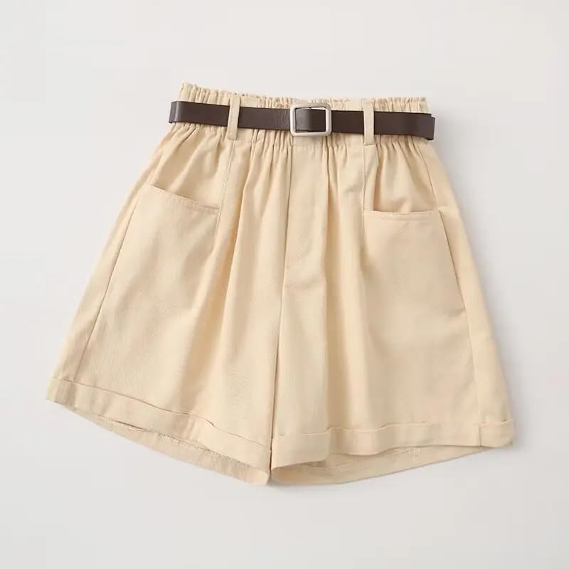 Tangada YU002 - Pantalones cortos de verano para mujer con cinturón y cintura elástica, rosa, L