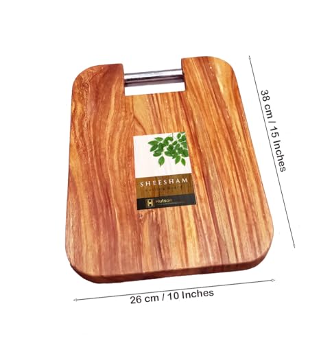 Image of Hutson Heavy Duty Sheesham Wood Cutting Board 15 inchx10 inchx1 inch Inch with Stainless Steel Handle - Reversible Wooden Chopping Board for Kitchen, Meat, Vegetables, Fruits & Serving