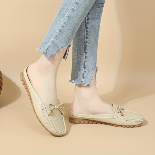 Spring And Summer Headless Half-Slippers, Cool Slippers, Ladies' Hand-sewn Bow, Lazy Slip-on Slippers,4