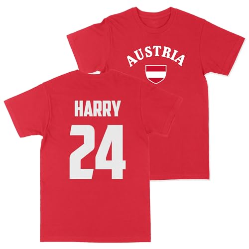 Image of Print Cartel Kids Custom Austria Football T Shirt Austrian Personalised Name and Number Top, 7-8 Years, Red