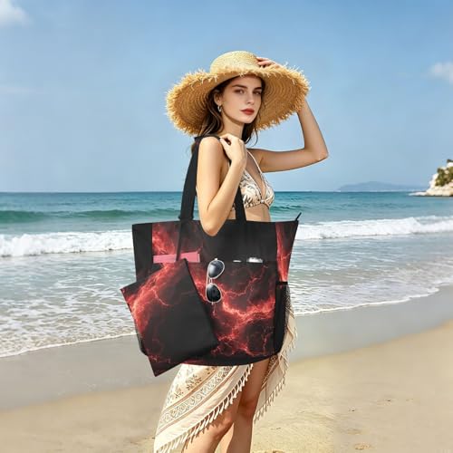 Sac de plage extra large Red Lightning imperméable avec poches maille pour femme - 3