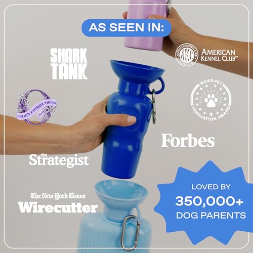 Image of Springer Dog Water Bottle | Portable Travel Drinking Feeder Dispenser for Dogs & Puppies | As Seen on Shark Tank | Leak-Proof Bowl | BPA-Free | Outdoor Walking, Hiking & Travel | 22oz Blue