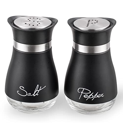 Image of Lonffery Salt and Pepper Shakers, Stainless Steel and Glass Bottle, Set of 2, Black