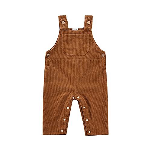 Image of Kuriozud Toddler Baby Girl Boy Corduroy Overall Solid Bib Pants Suspender Trousers with 2 Pocket Bottom Clothes