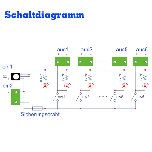 Evemodel 3-24V 6-Miniaturkippschalter DC Schalter Schaltsteuerung Stromverteiler Schaltsteckdosenleiste Stromverteilertafel