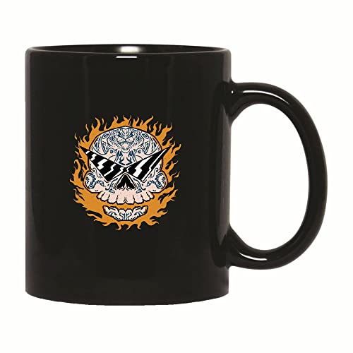 Unique Gift Idea For Men Skull With Tiger Tattoo And Flames For Birthdays And Holidays 11Oz 15Oz Black Coffee Mug #TOP4