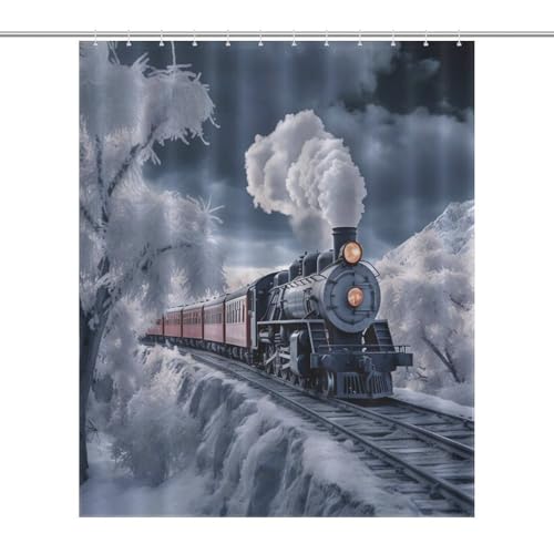 Rideau de douche train à vapeur lavable pour baignoire rétro chic