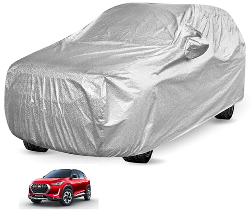 Image of Auto Hub Waterproof Car Cover Compatible with Magnite with Mirror Pocket, Soft Cotton Lining, Waterproof Magnite Car Cover- Metallic Silver