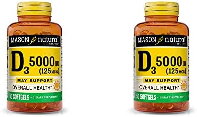 MASON NATURAL Vitamin D3 125 mcg (5000 IU) - Supports Overall Health, Strengthens Bones and Muscles, from Fish Liver Oil, 50 Softgels (Pack of 2)