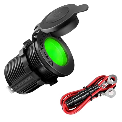 Pxobiug Cigarette Lighter Socket, 12V Car Power Outlet Receptacle Replacement with Fuse & Wire, Waterproof Cigarette Lighter Outlet Adapter for Car Truck Motorcycle Marine Boat (Green)