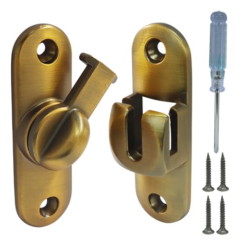 LifCratms 1 Pack 90/180 Degree Antique Brass Barn Door Lock, Security Sliding Door Latch, Gate Latches Hardware for Bathroom, Window, Cabinet, Garden