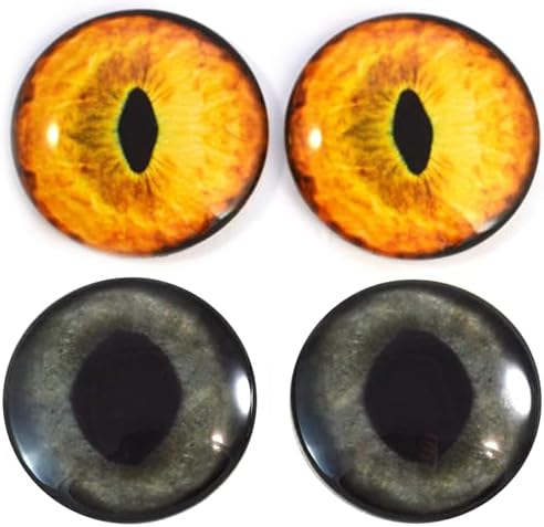 2 Pairs 40mm Cat Style Glass Eyes Bundle Large Tabby Cat and Dark Gray Animal Kitten Faux Taxidermy Art Jewelry Sculpture Polymer Clay Prop Supply Wire Wrap Felting Crafting Cabochons image 5