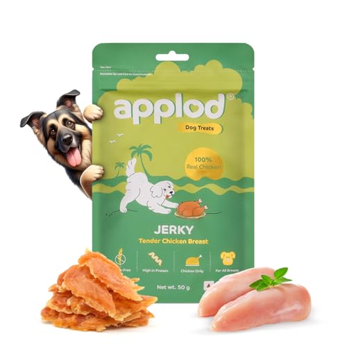 Image of Tender Chicken Jerky Breast Dog Treats | Made with Real Chicken Breast | High-Protein, Low-Fat Grain-Free Reward Snacks for Dogs | 50g