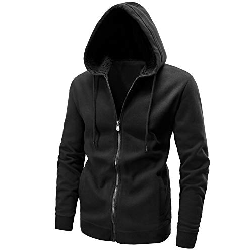 LAIWANG - Sudadera con Capucha para Hombre, Ligera, de Manga Larga, con Cremallera - Negro - Large