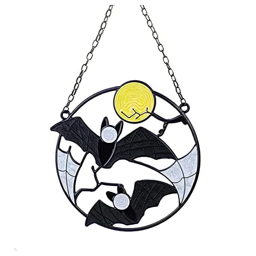 Kumprohu Bat Decor Gothic Wall Window Hangings Stained Metal Moon Panel Halloween Christmas Decoration for Home Office Kitchen Living Room Outdoor Garden
