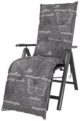 Kettler Polen KETTtex 2385 Auflage Relaxliege Bali grau Schmetterlinge 170x49x8 cm (ohne Stuhl)