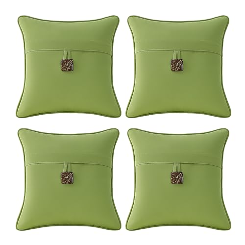 Supdurplus Outdoor Sunbrella Decorative Pillows with Coconut Button Pack of 4, 18" x 18" Outdoor Pillow Set for Couch Bed Throw Patio Sofa, Canvas Ginkgo