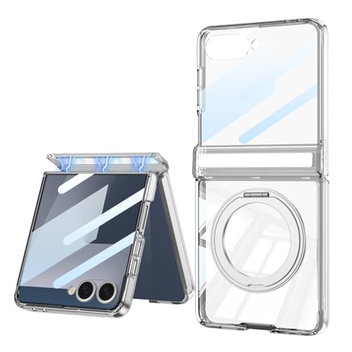 Image of Midkart Magnetic Case Compatible with Samsung Galaxy Z Flip 7 and Compatible with Magsafe Charging Hinge Protection Front Glass Cover Anti-Yellowing and Camera Protection, Clear Transparent