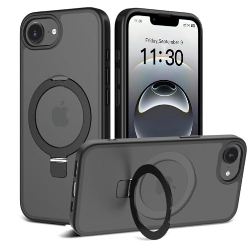 Image of Magnetic for iPhone 16E Case, 6.1 inch, Compatible with MagSafe, Rugged Kickstand, Not-Yellowing Military-Grade Protection, Matte Black