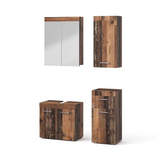 Vicco Ensemble de Meubles de Salle de Bains Luna, Oldstyle, 60 cm, composé d’Un Meuble sous-lavabo, Armoire Miroir, Colonne, Demi-Colonne et Meuble Haut