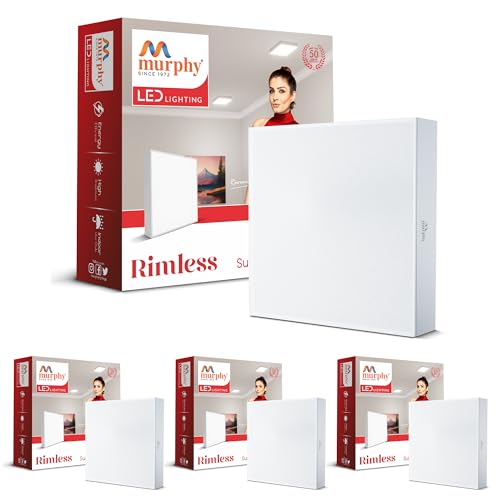 Image of Murphy 18W LED Rimless Square Surface Panel Light | Cool White 6000K | Up to 1800 Lumens | 4kV Surge Protection | Shockproof PC Body | BIS Approved | 2 Years Warranty |Pack of 4