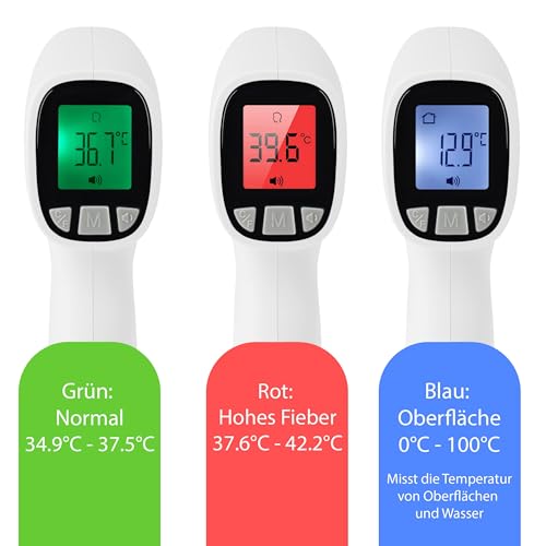 Pulox JPD-FR202 Infrarot-Fieberthermometer - Kontaktloses Stirn- und Oberflächen-Thermometer für...