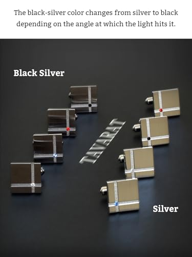 Mancuernillas para hombre con cristal negro y plata miniatura 4