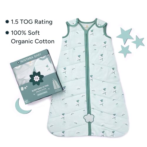 Image of NINTARABABY 1.5 TOG Sleep Sack - Organic Cotton | Soft, Breathable, Winter Swaddle, Wearable Blanket for Newborns (3-9 Months), Unisex Sleeping Bag, Gifts for Babies
