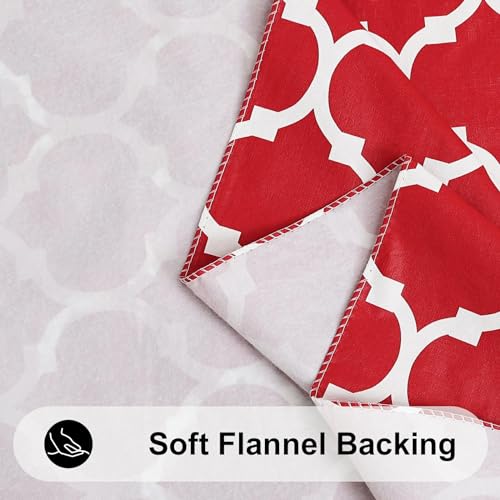 Image of Smiry Rectangle Table Cloth, Flannel Backed Vinyl Tablecloth, 52 inchx70 inch | Waterproof Plastic Tablecloths, Wipeable Table Cover for Dining, Indoor and Outdoor (Red)