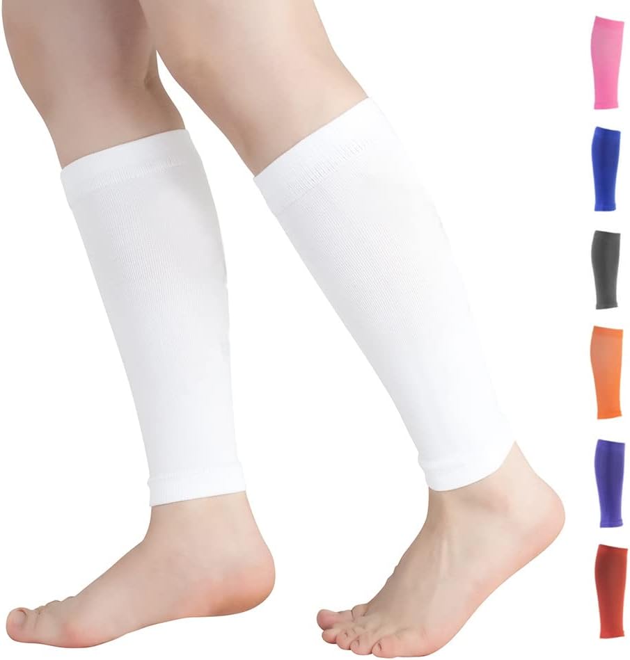 Calf Compression Sleeves for Men & Women (20-30mmhg) - Leg Compression Sleeve for Running, Cycling, Shin Splints Support, Relieve Legs Pain, Travel (One Pair)(White,X-Large)
