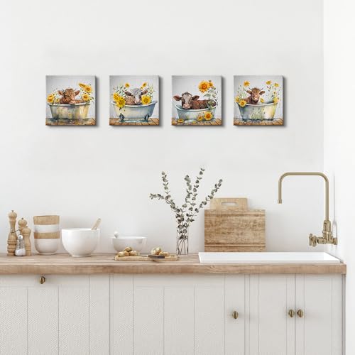 Funny-Highland-Cow-Wall-Art-Canvas-Prints-Bathroom-Decor-Rustic-Farmhouse-Sunflower-Cow-Pictures-Wall-Decor-Country-Cattle-in-Bathtub-Painting-Artworks-Living-Room-Bedroom-Home-Decorations-12×12-4P Funny Highland Cow Wall Art Canvas Prints Bathroom Decor Rustic Farmhouse Sunflower Cow Pictures Wall Decor Country Cattle in Bathtub Painting Artworks Living Room Bedroom Home Decorations 12×12 4P
