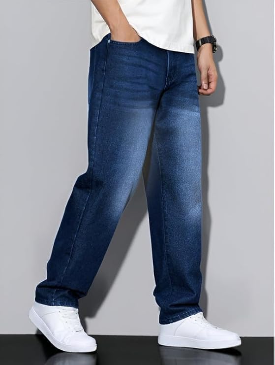 Image of INKKR Men Jeans||Regular Straight Fit Jean's||Loose Fit High Rise Denim Cotton Jeans||