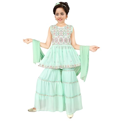 Image of Sevgi Girl's Georgette Embroidered Short Kurti and Garara Set