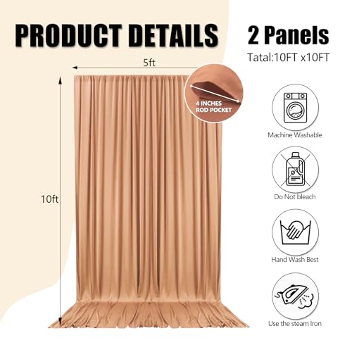 Image of 10ft x 10ft Khaki Backdrop Curtains for Parties, Polyester Fabric Backdrop Drapes with Rod Pockets for Weddings, Birthday, Halloween, Photography, Christmas Party Background Curtain, 2 Panels