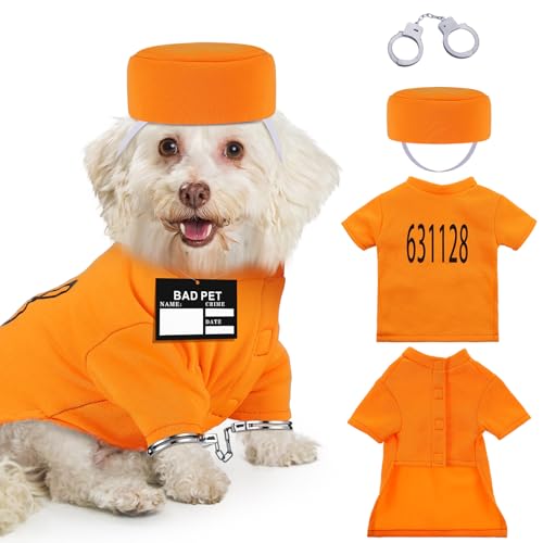 Disfraz de prisionero para perro tamaño M, 4 piezas