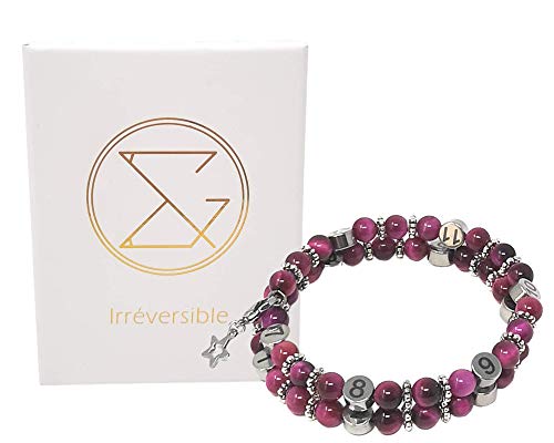 Bracelet d'allaitement Oeil du tigre rose – fonction horloge - perles en pierres naturelles – litothérapie - conception Française