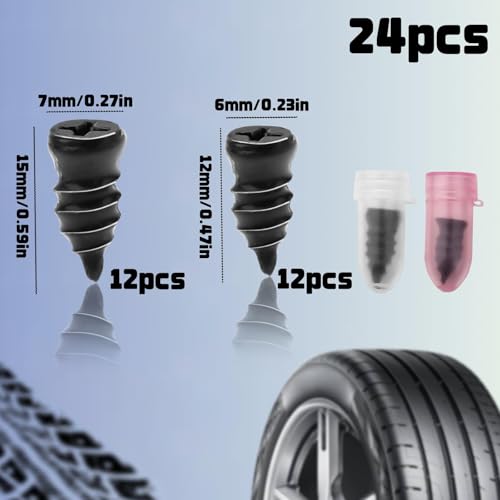 SWTYExt 24 Piezas Kit Antipinchazos Coche Kit Repara Pinchazos Coche Kit Pinchazos Coche Kit Pinchazos Coche Kit de Reparación para Neumáticos para Moto Coche Camión Bicicleta(12 S+12 L) - imagen 2