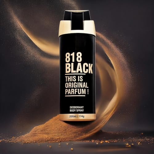 Image of HP 818 Black Deodorant for Men, 200 ml | Bold, Mysterious - Vetiver, Geranium & Lemony Notes | Long-lasting Men's perfume | Ideal Evening Fragrance|Gift For Brother | Gift For Friends
