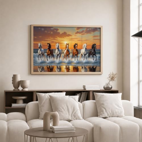 Image of Suneree 7 Horse Vastu Wall Painting (Landscape Collection) (Natural, Design 10, 10x13 Inch)