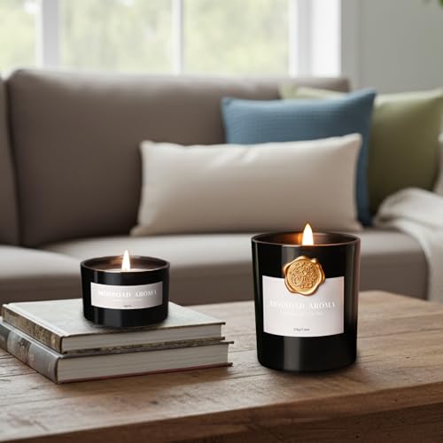 2-Pack Jasmine, Oud & Sandalwood Scented Candles Set for Men, Luxury Aromatherapy Jar Candle for Home Scented, Natural Soy Fragrance Black Jar Candles, Gift for Men, Father, Husband - Image 6