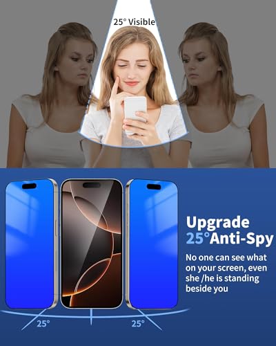 Image of 2 Pack for iPhone 16 Pro Privacy Screen Protector Gradient Colorful for 16Pro Anti-Spy Tempered Glass Full Coverage Easy Installation Frame Anti-Scratch (6.3 inch Blue)