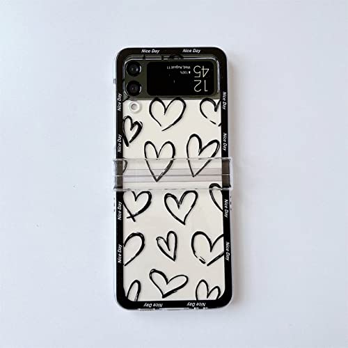 Coque Galaxy Z Flip 3 transparente avec cordon perles cœur pour sorties et soirées